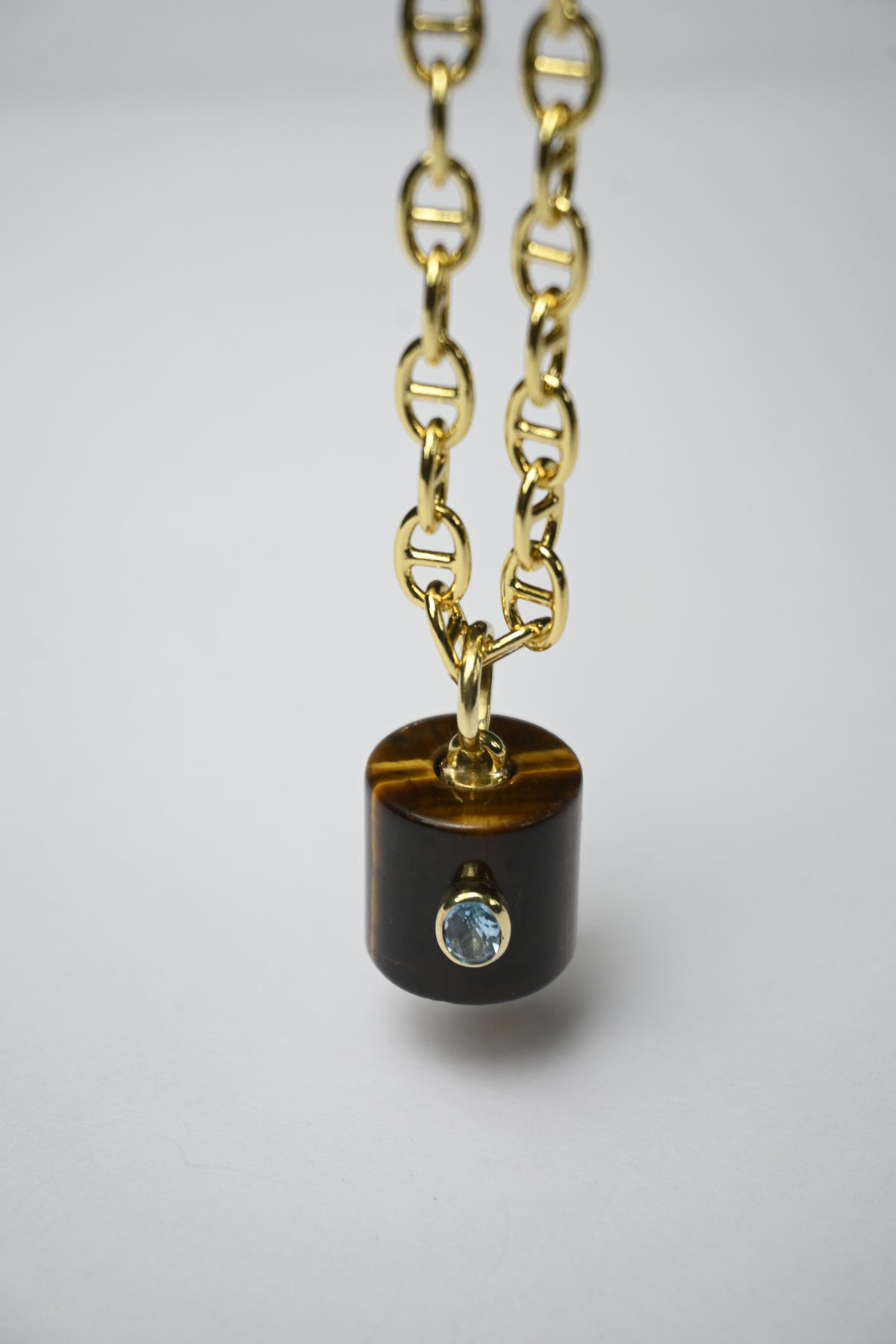 Colgante Ojo De Tigre Topacio Azul Bronce