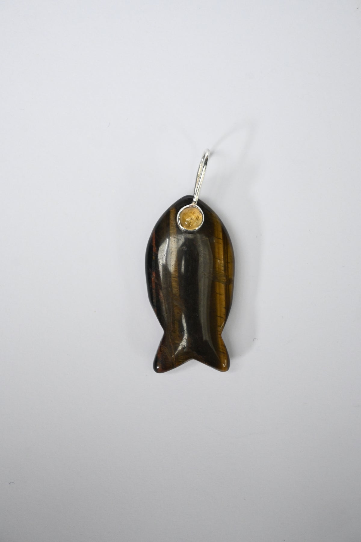 Colgante Pescado Ojo de Tigre Citrino Plata