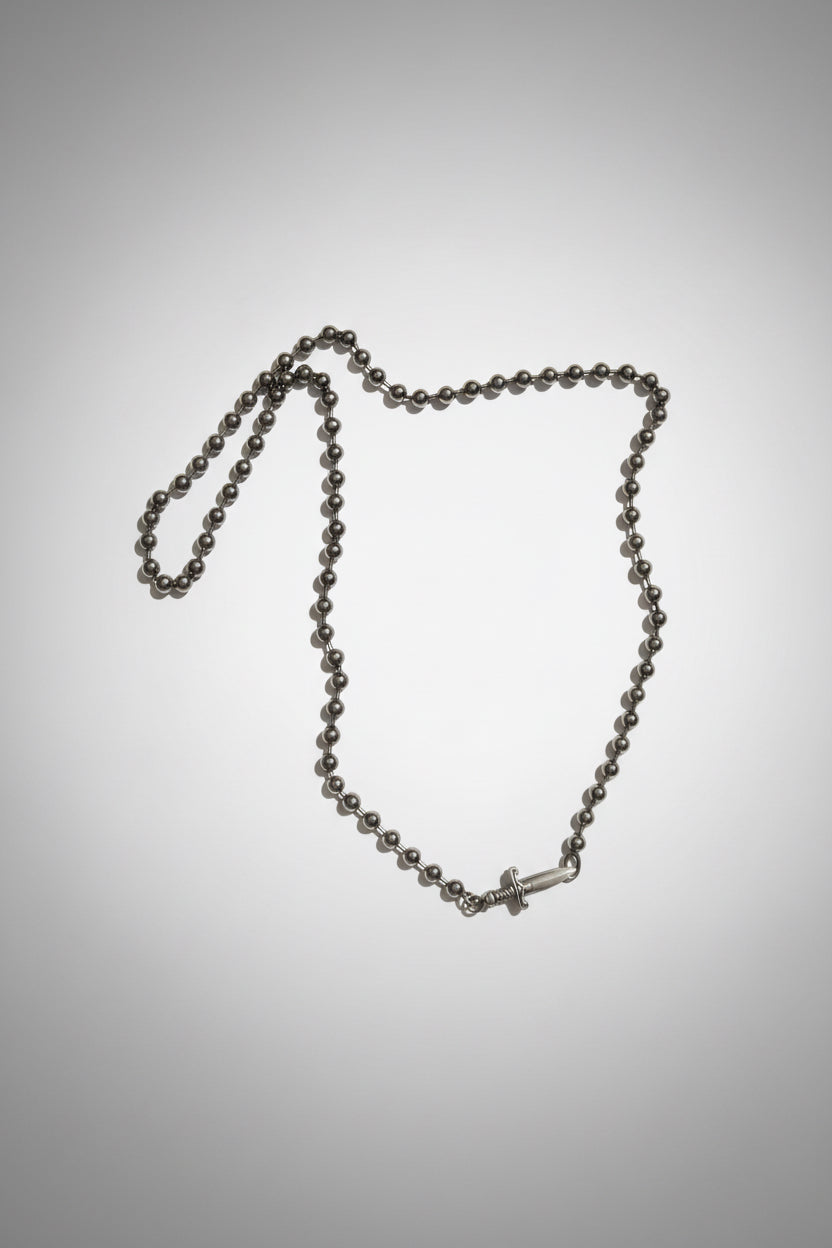 Collar Bolita 5mm Plata Envejecido Broche Espada