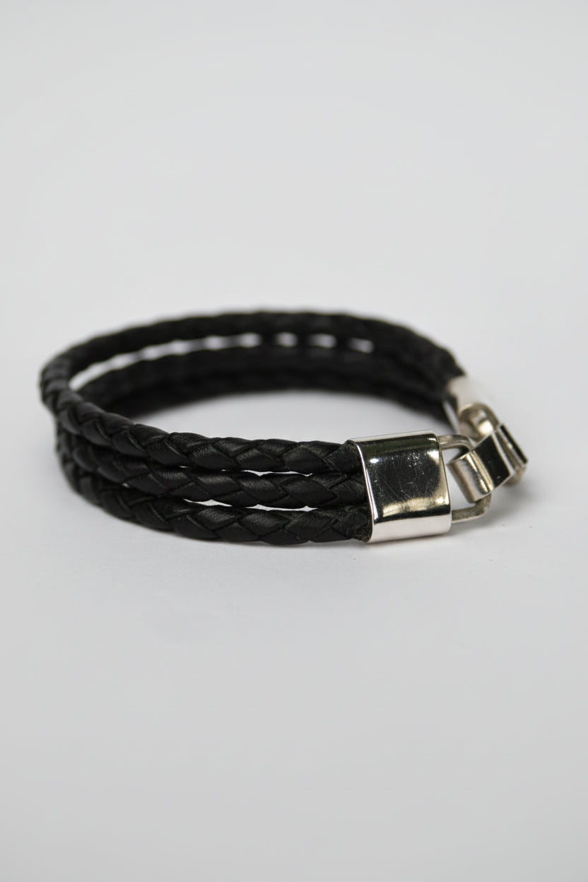 Pulsera Triple Cuero Plata