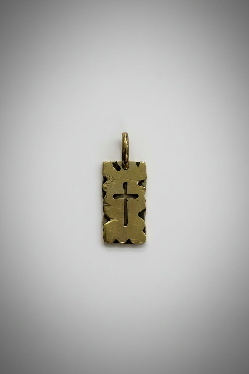 Colgante Placa Cruz Rustica Bronce