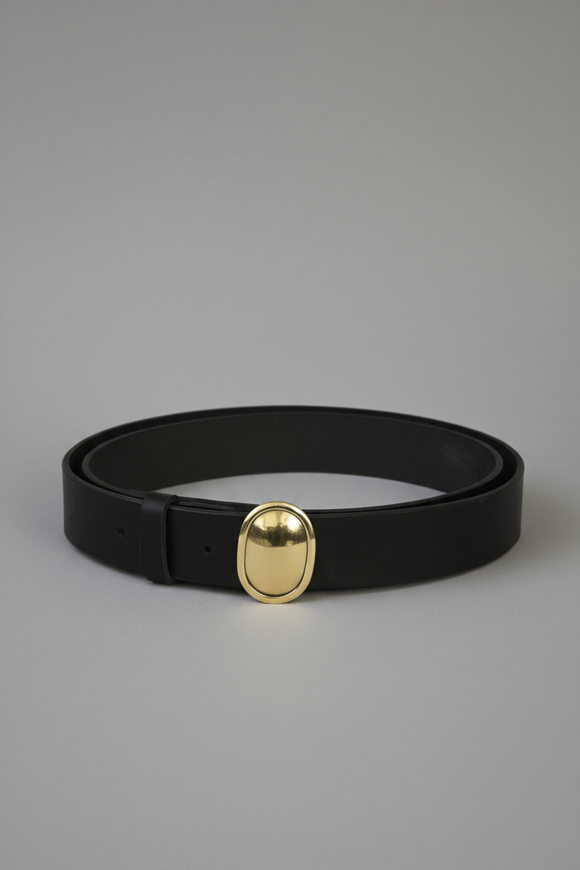 Cinturón Negro Hebilla Oval L Bronce