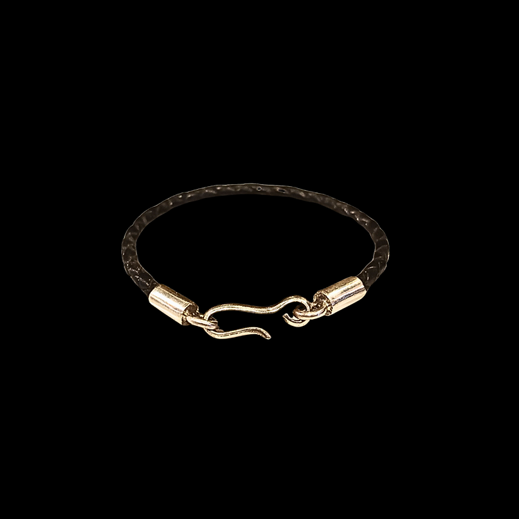 Pulsera Hombre Cuero Negro Broche Silver