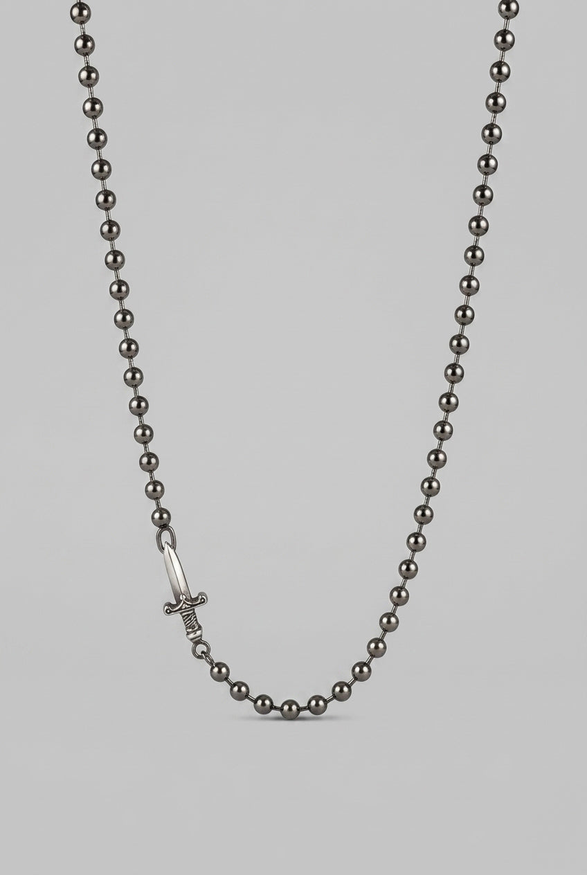 Collar Bolita 5mm Plata Envejecido Broche Espada
