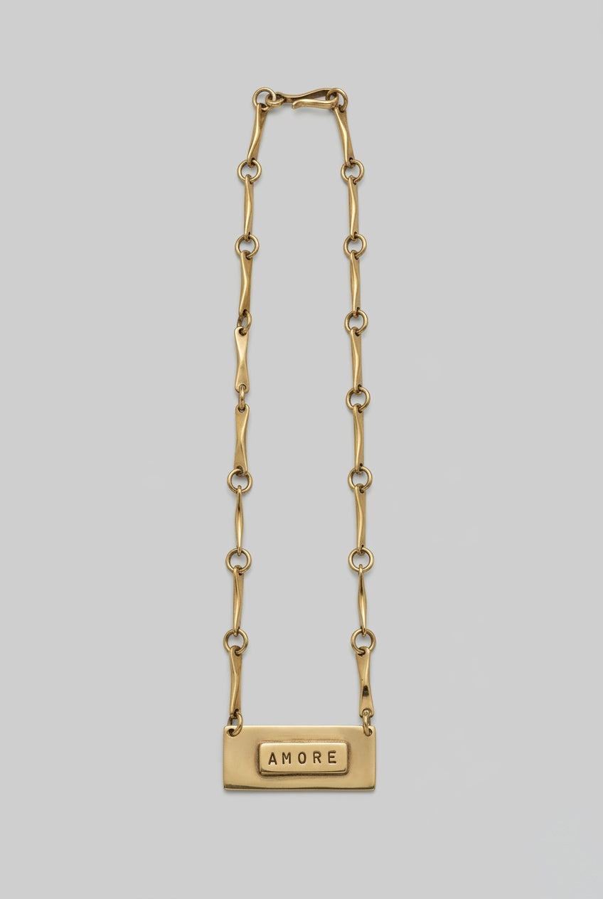 Collar Rendero Placa Amore Bronce
