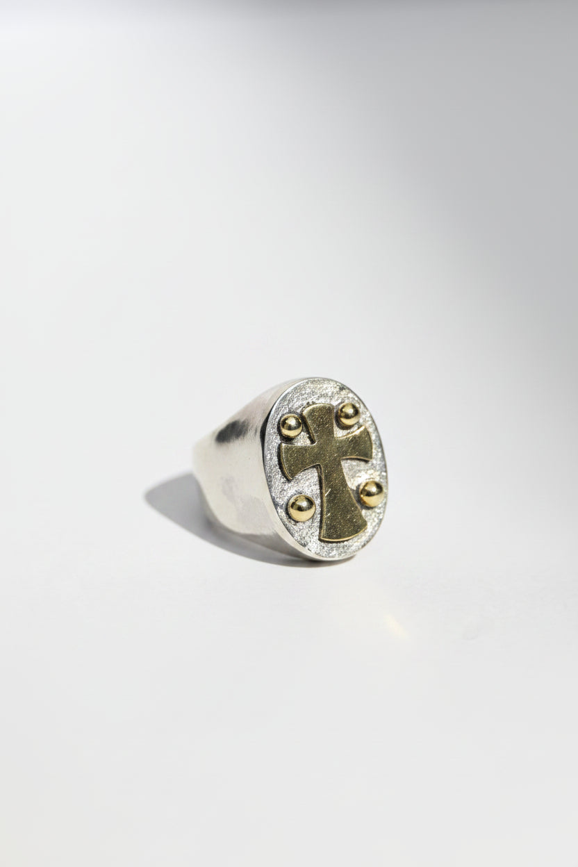 Anillo Sello Cruz Bicolor