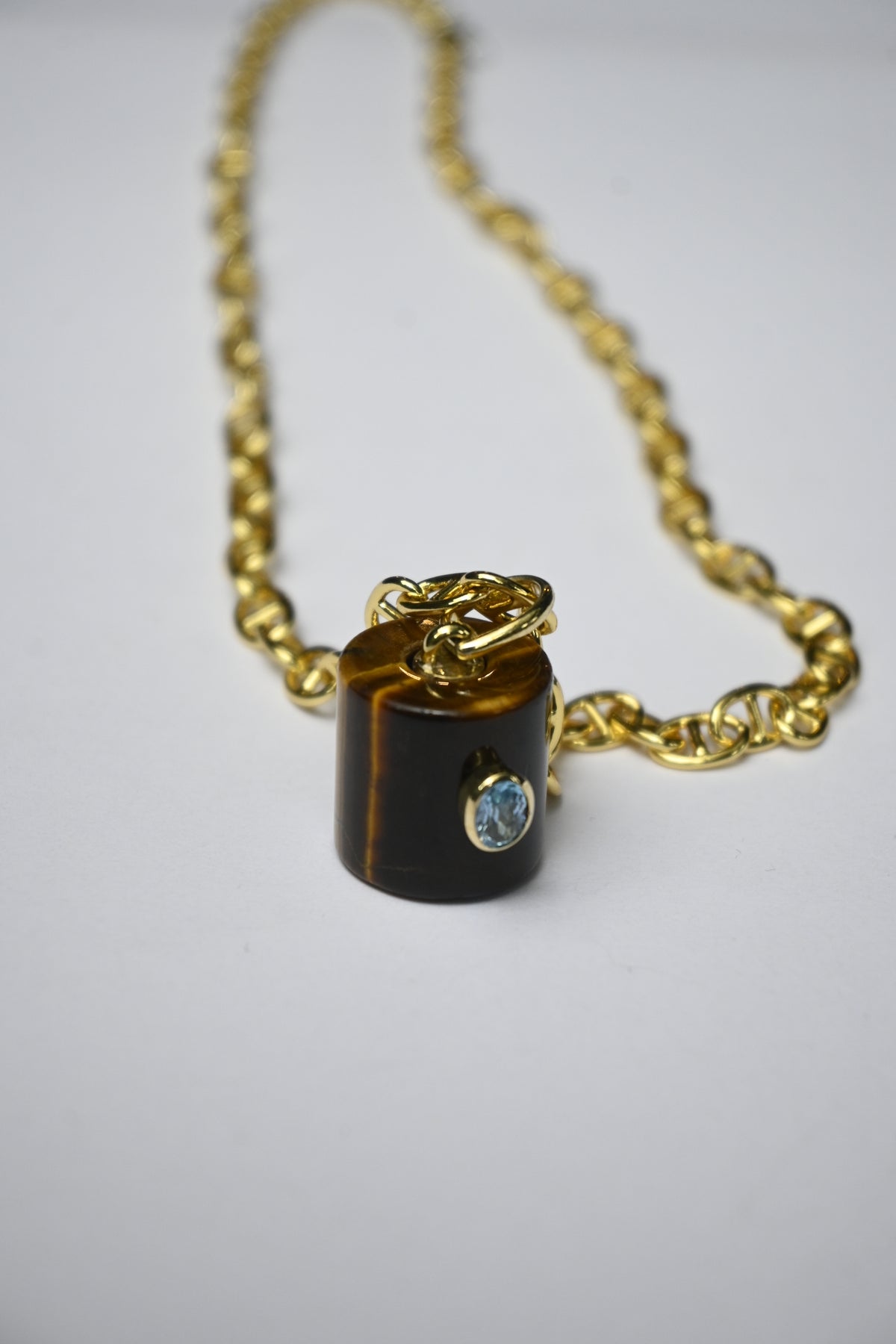 Colgante Ojo De Tigre Topacio Azul Bronce
