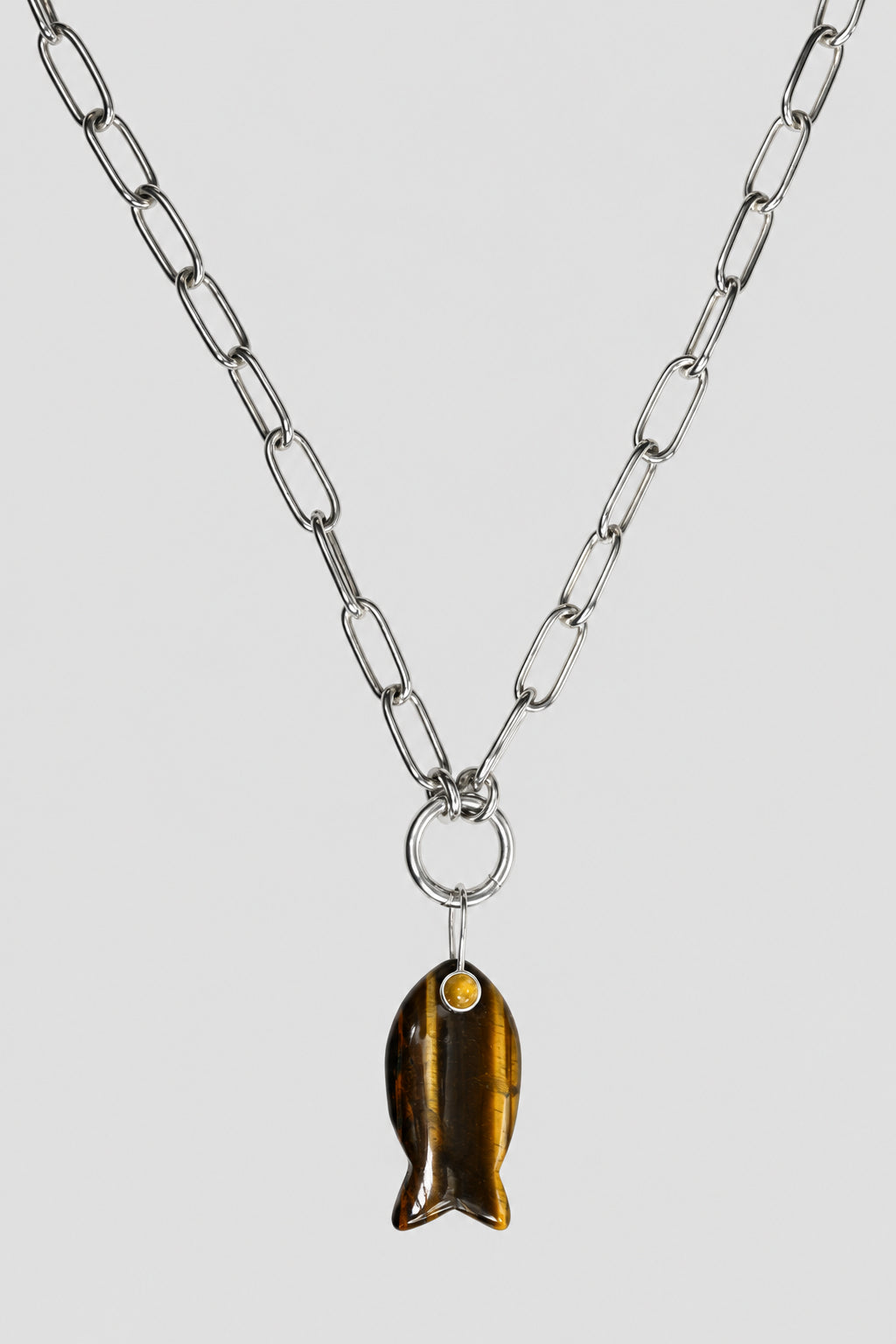 Colgante Pescado Ojo de Tigre Citrino Plata