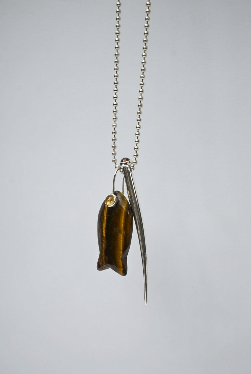 Colgante Pescado Ojo de Tigre Citrino Plata