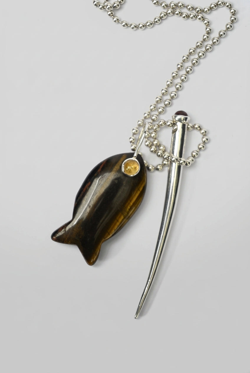 Colgante Pescado Ojo de Tigre Citrino Plata