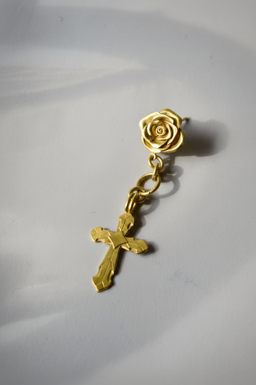 Colgante Insigne, Cruz, Blanco, Baño tono oro rosa