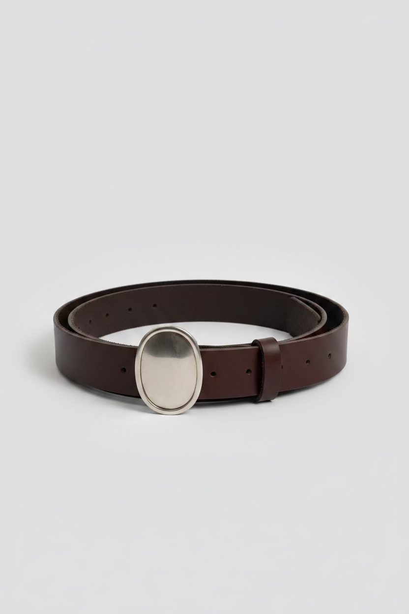 Cinturón Café Hebilla Oval L Alpaca
