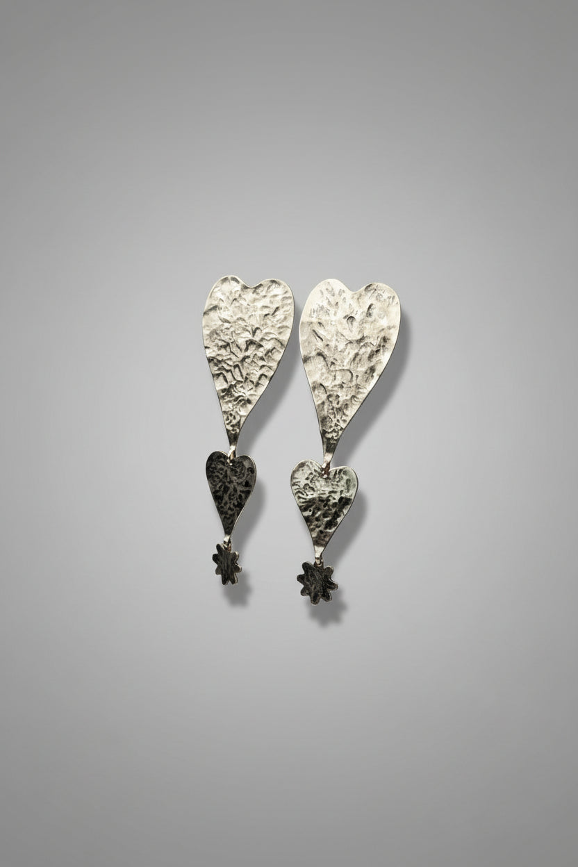 Aros Corazón Martillado Doble Plata